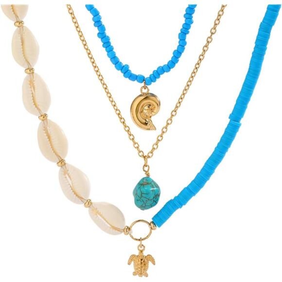 Shell Necklace for Women Trendy Layered Starfish Necklace White Seashell - Picture 4 of 5